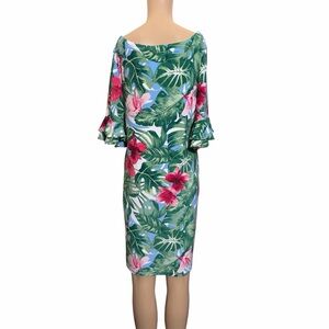 Pappagallo Green and Pink Tropical Print Dress